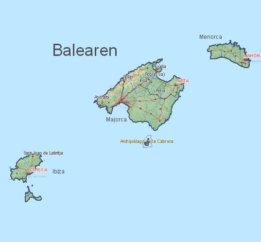 Toeristische kaart van Balearen