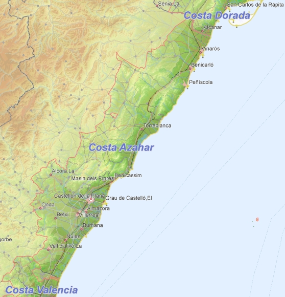 Toeristische kaart van Costa Azahar