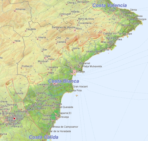 Toeristische kaart van Costa Blanca