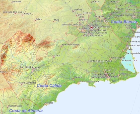 Toeristische kaart van Costa Cálida