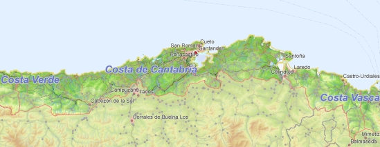 Toeristische kaart van Costa de Cantabria