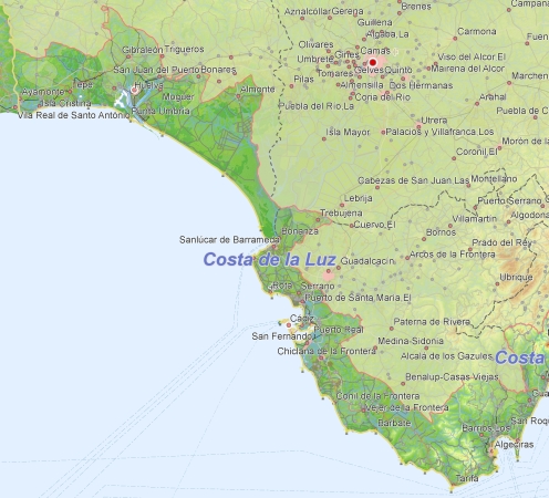 Toeristische kaart van Costa de la Luz
