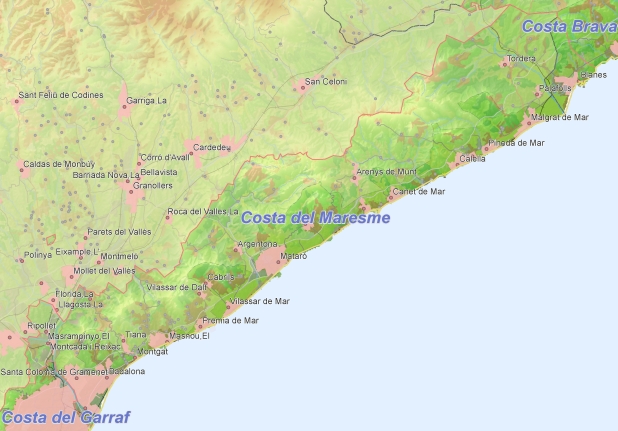 Toeristische kaart van Costa del Maresme