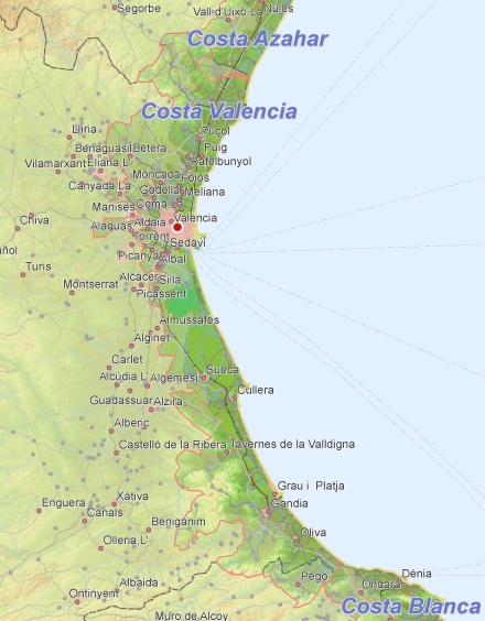 Toeristische kaart van Costa Valencia