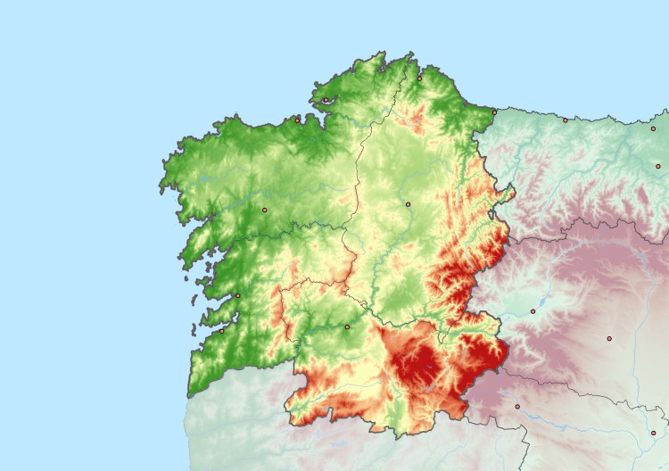 hoogtekaart van Galicië