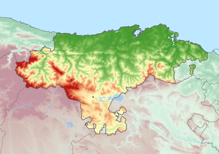hoogtekaart van Cantabrië