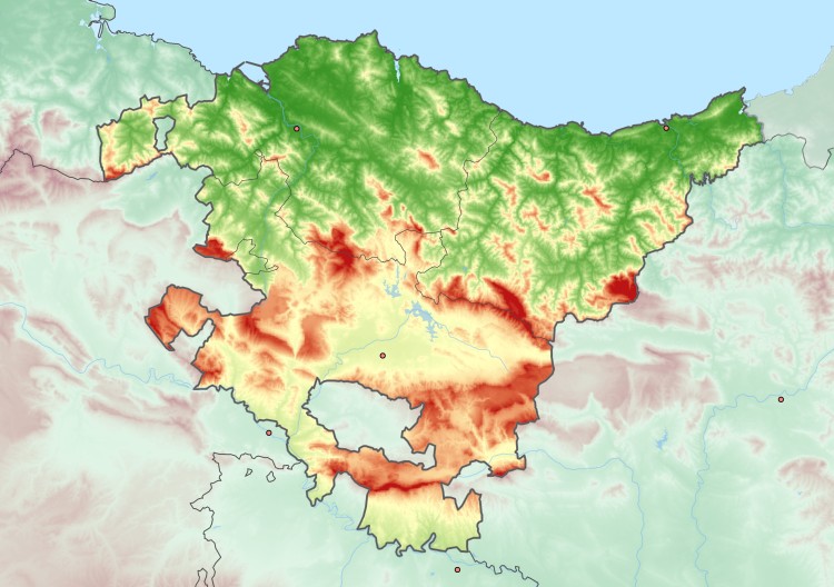 hoogtekaart van Baskenland