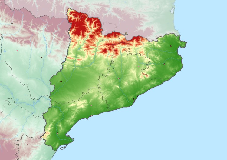 hoogtekaart van Catalonië