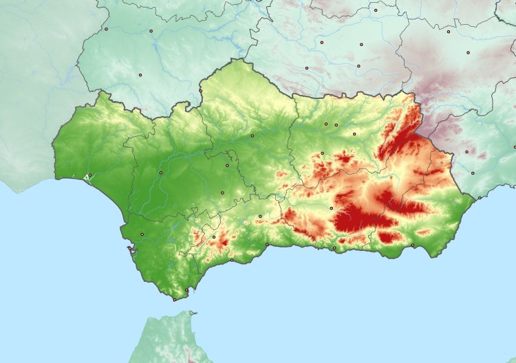 hoogtekaart van Andalusië
