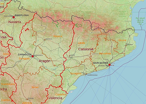 Toeristische kaart van Noordoost-Spanje