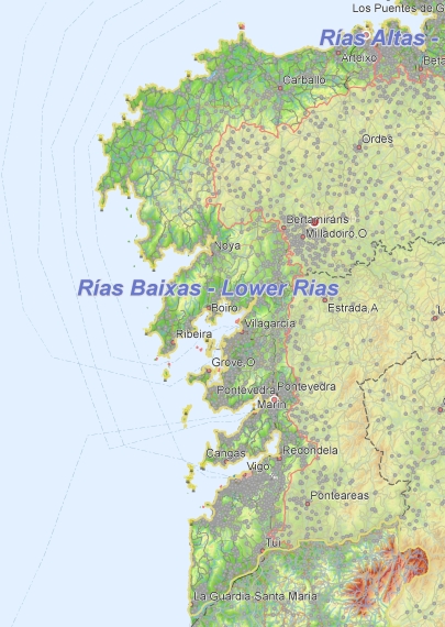 Toeristische kaart van Rías Baixas