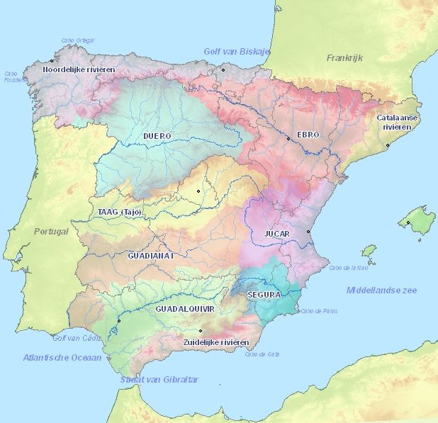Kaart van Rivieren in Spanje