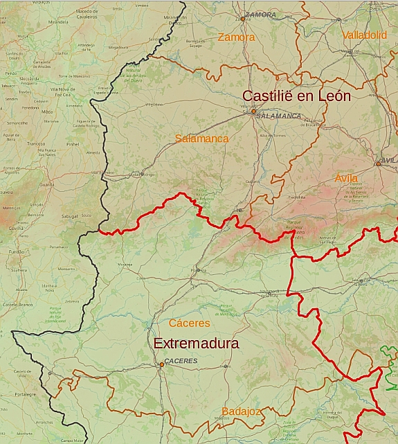 Toeristische kaart van West-Spanje